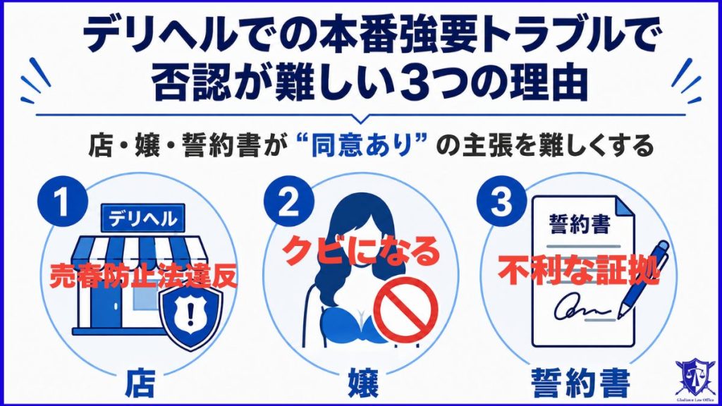 デリヘルでの本番強要トラブルで否認が難しい3つの理由