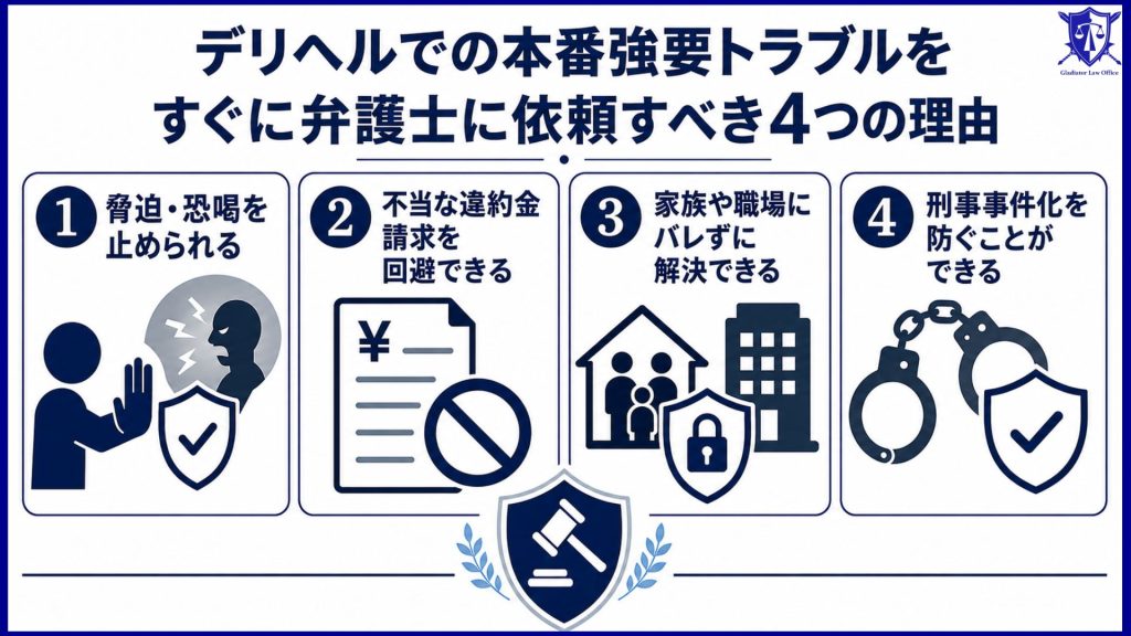 デリヘルでの本番強要トラブルをすぐに弁護士に依頼すべき4つの理由