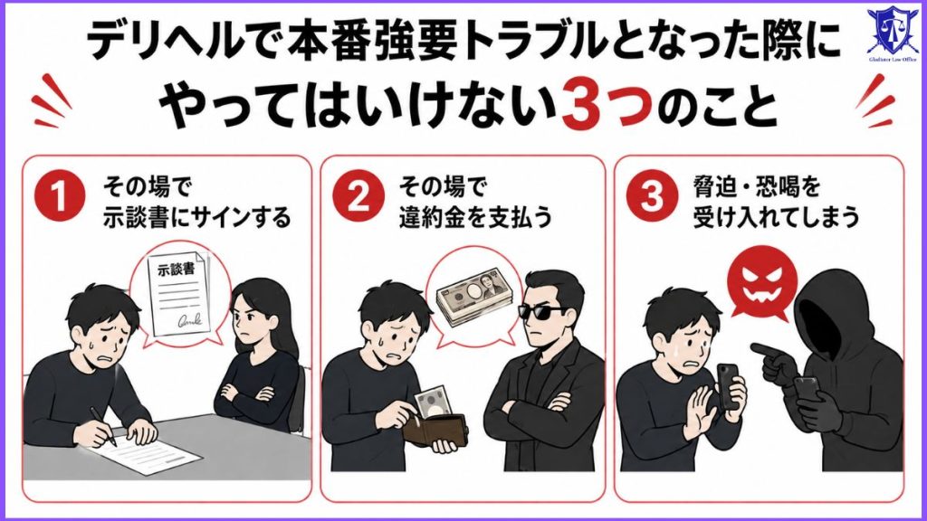 デリヘルで本番強要トラブルとなった際にやってはいけない3つのこと