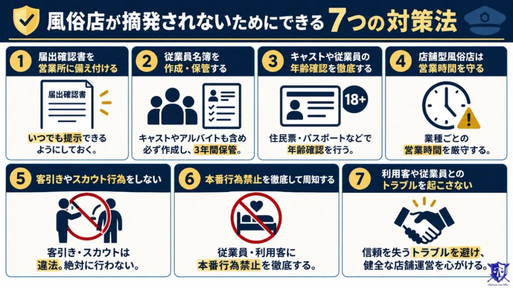 風俗店が摘発されないためにできる７つの対策法