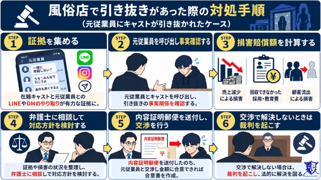 風俗店で引き抜きがあった際の対処手順(元1従業員にキャストが引き抜かれたケース)