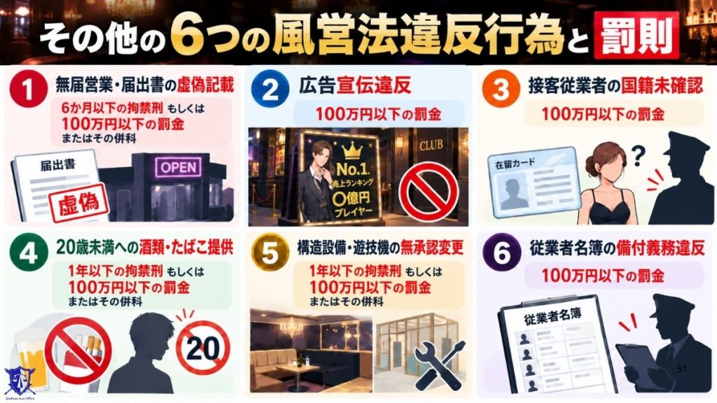 その他の６つの風営法違反行為と罰則