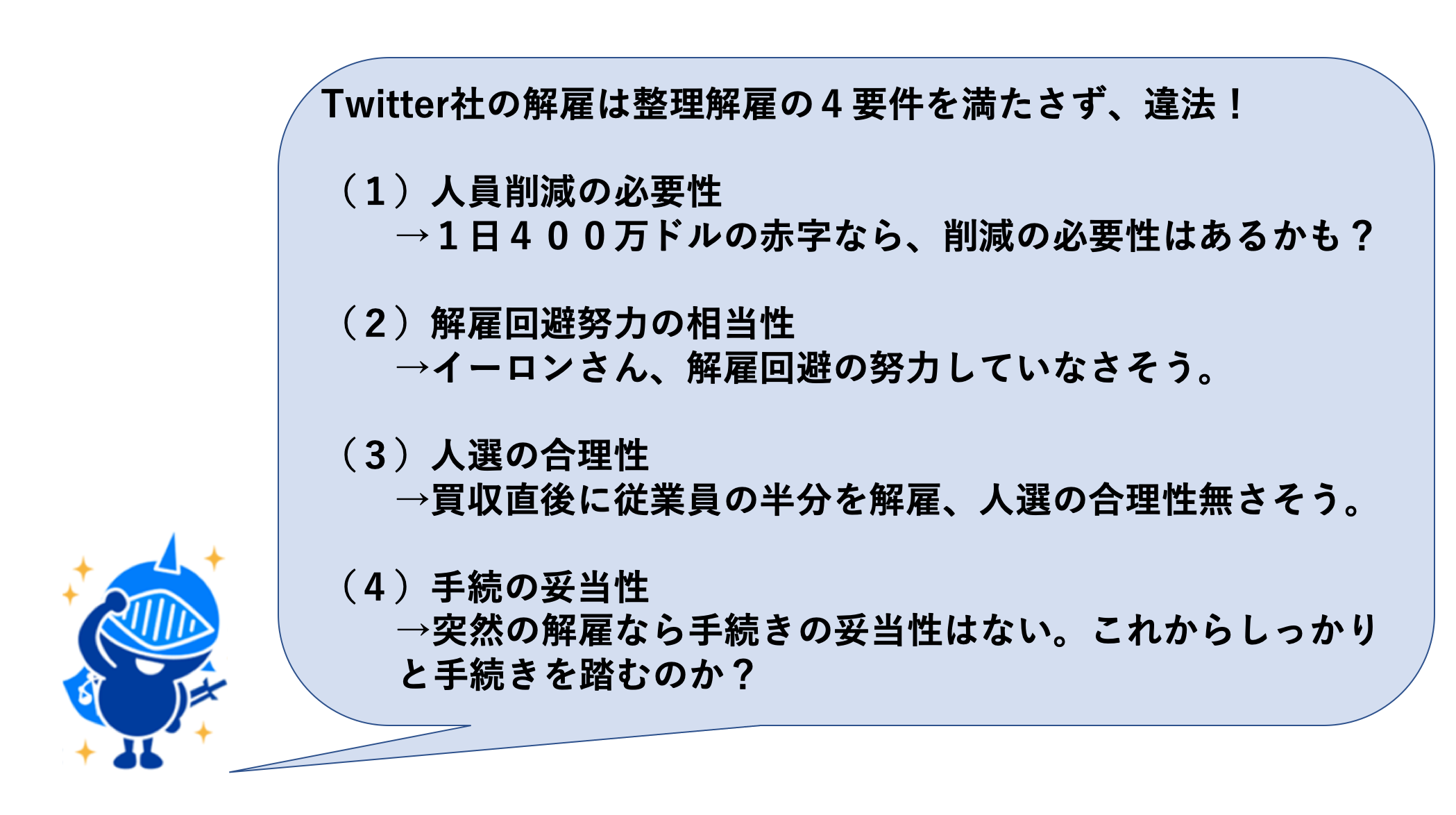 Twitter社の解雇は整理解雇の４要件を満たさず、違法！