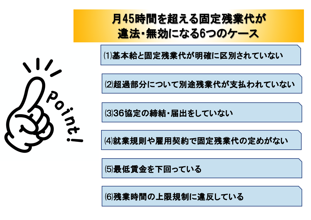 月４５時間を超える固定残業代が違法・無効になる６つのケース