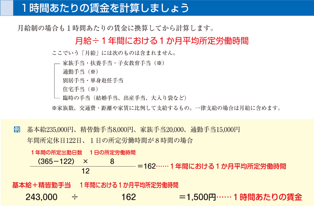 1時間あたりの賃金を計算しましょう