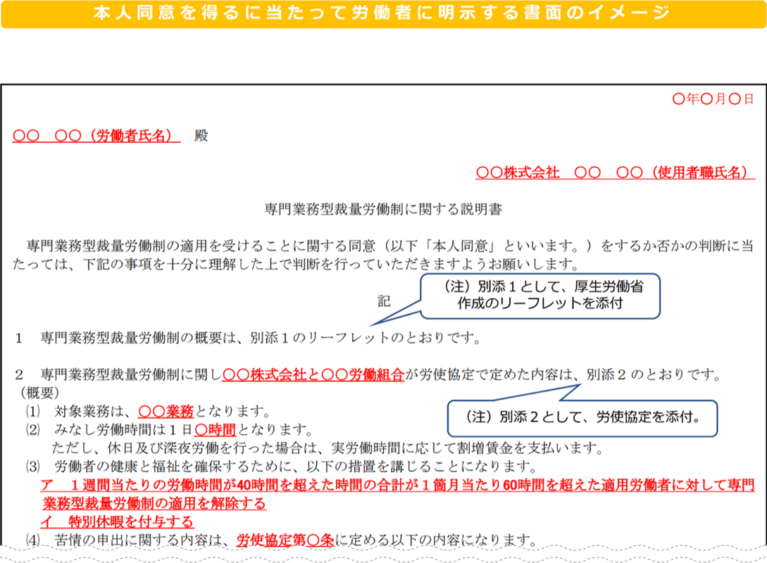 みなし残業制の本人同意書面の例