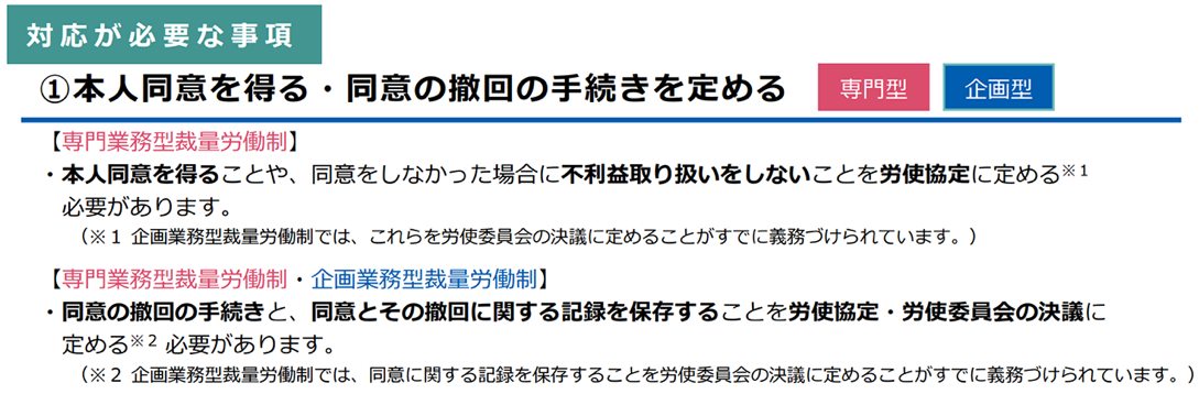 裁量労働制と本人の同意（厚生労働省）