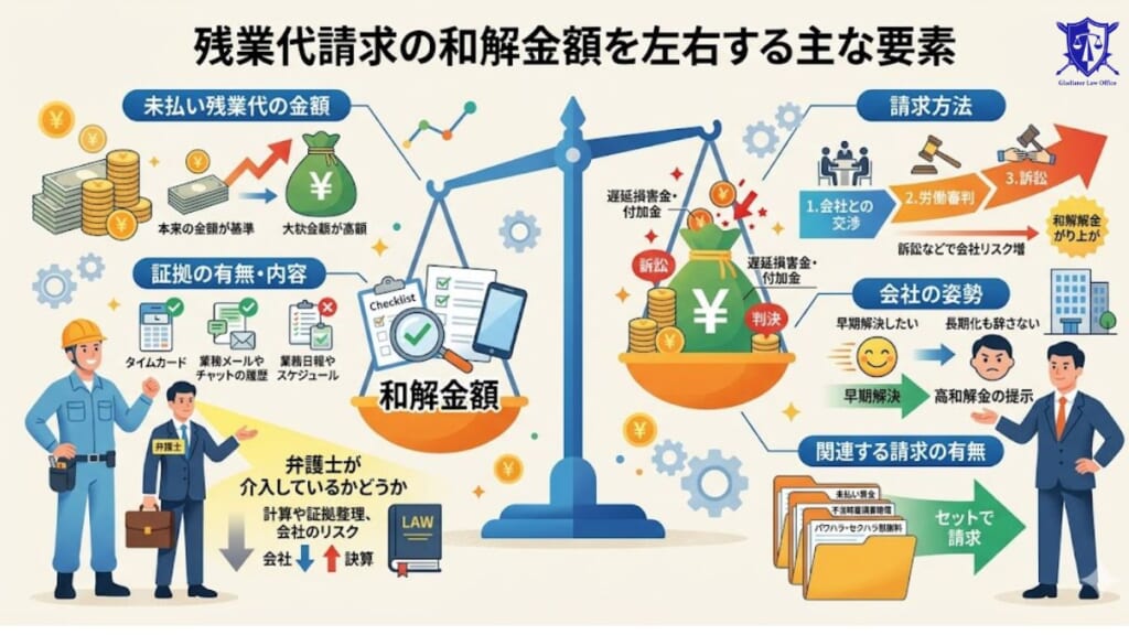 残業代請求の和解金額を左右する主な要素