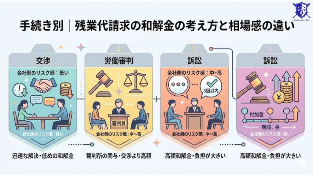 手続き別｜残業代請求の和解金の考え方と相場感の違い
