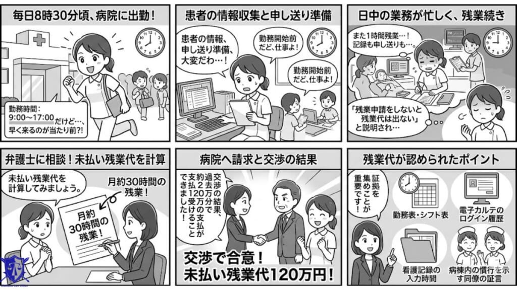 ケース1|前残業30分+残業1時間の看護師