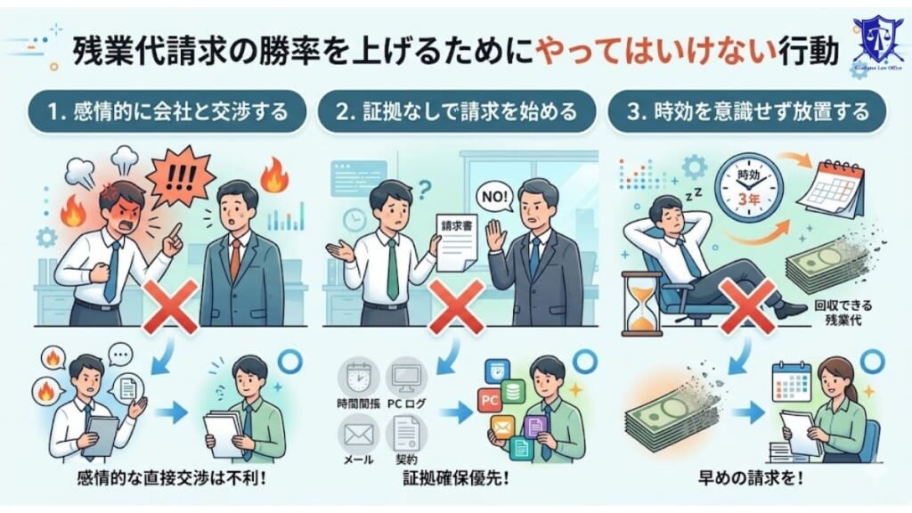 残業代請求の勝率を上げるためにやってはいけない行動