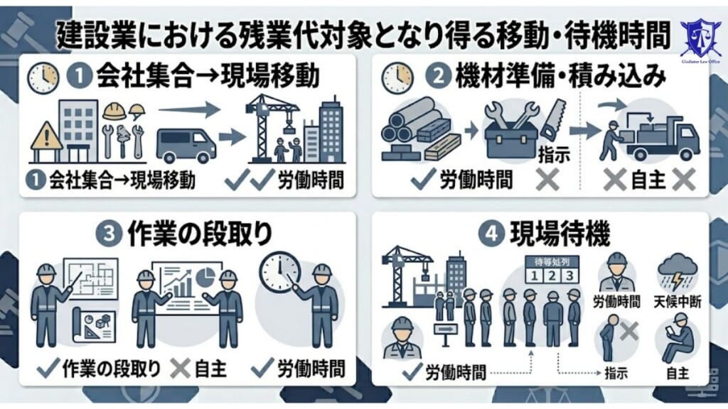 建設業でよくある移動時間・待機時間も残業代請求の対象となる可能性があります