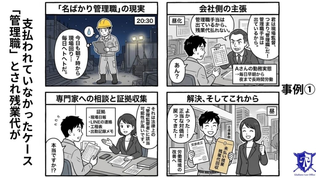 事例①|現場監督として働いていたが「管理職」とされ残業代が支払われていなかったケース