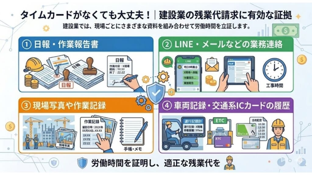 タイムカードがなくても大丈夫!建設業において残業代請求に有効な証拠