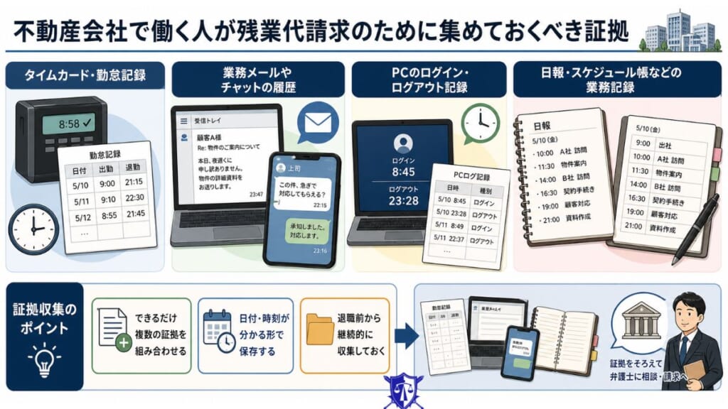不動産会社で働く人が残業代請求のために集めておくべき証拠