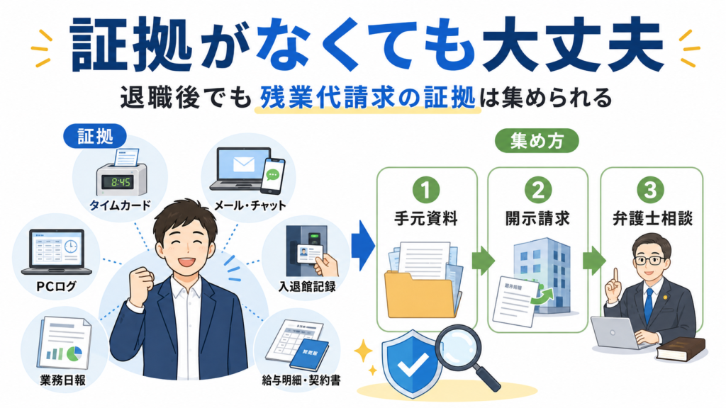 手元に証拠がなくても大丈夫！退職後の残業代請求で必要となる証拠と収集方法