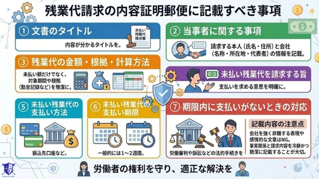 残業代請求の内容証明郵便に記載すべき事項