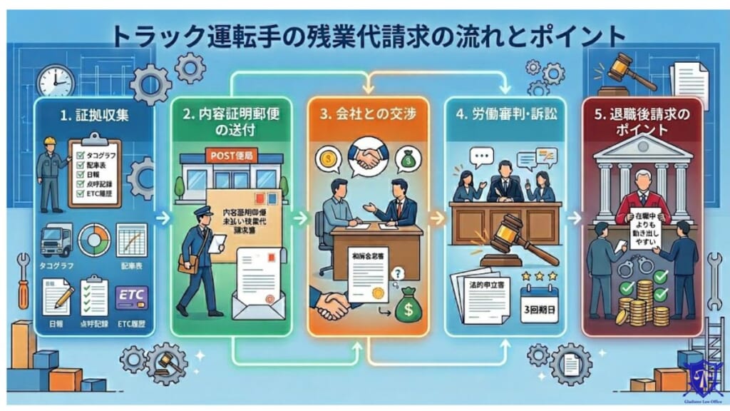 トラック運転手の残業代請求の流れとポイント