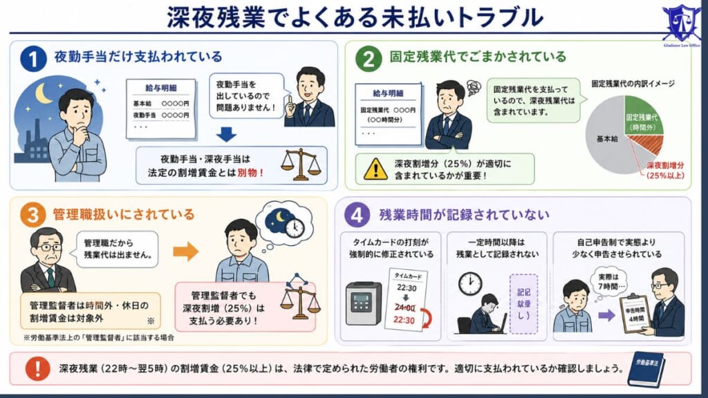 深夜残業でよくある未払いトラブル