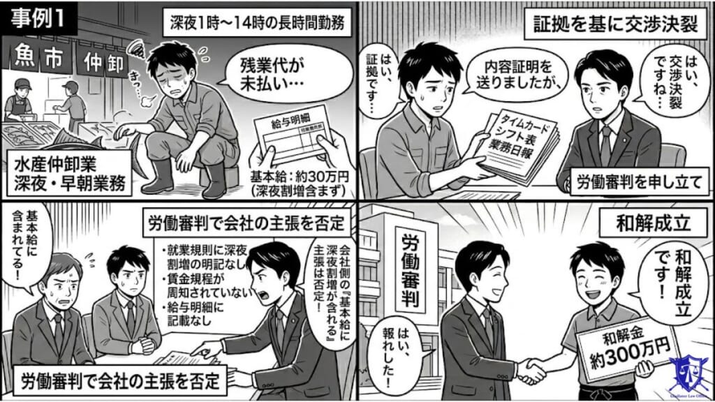 【事例1】水産仲卸業で深夜・早朝業務をしていたが残業代が支払われていなかったケース