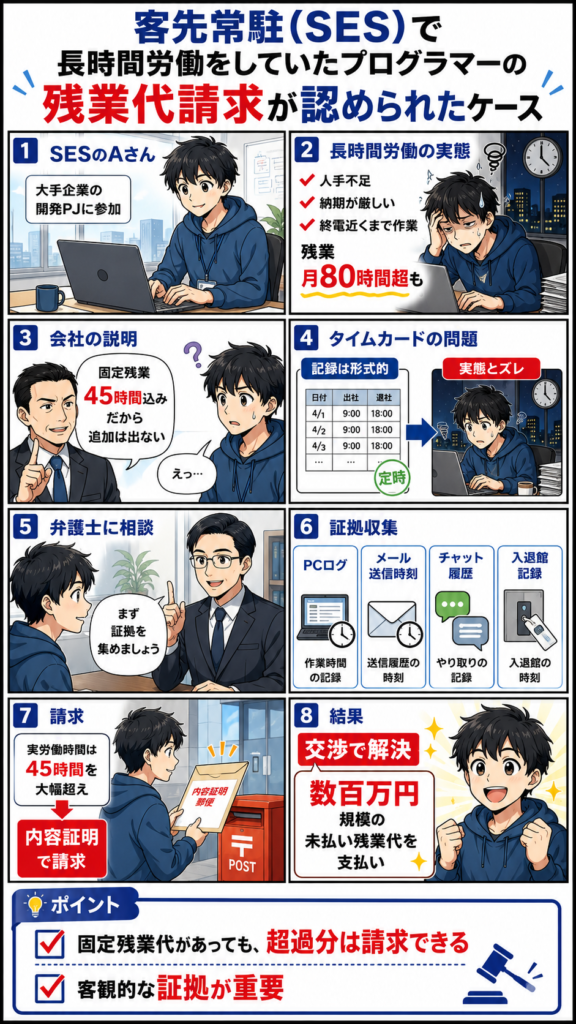 客先常駐(SES)で長時間労働をしていたプログラマーの残業代請求が認められたケース