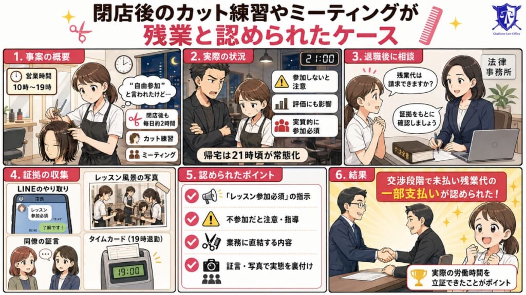 ケース1｜閉店後のカット練習やミーティングが残業と認められたケース