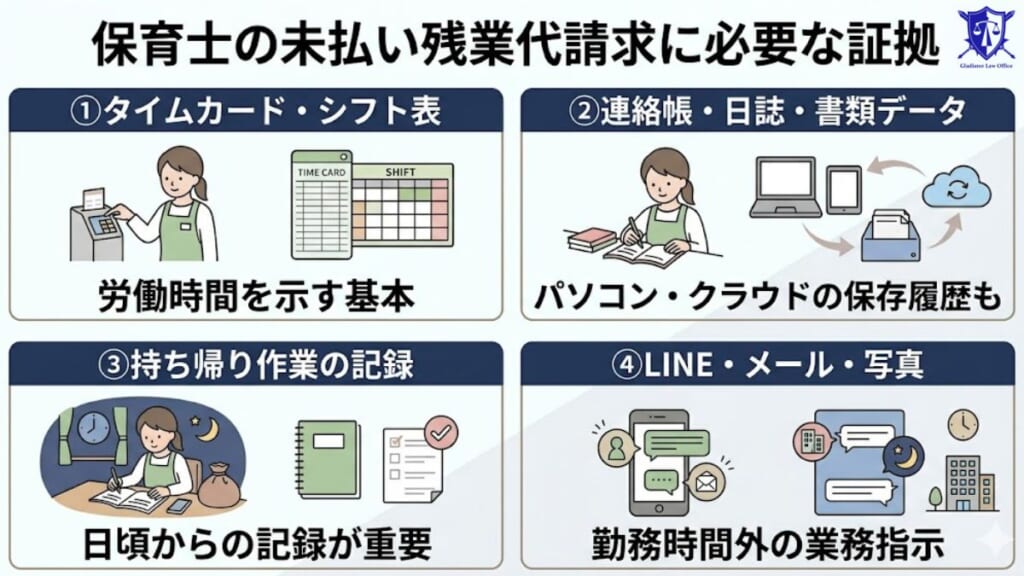 保育士の未払い残業代請求に必要な証拠