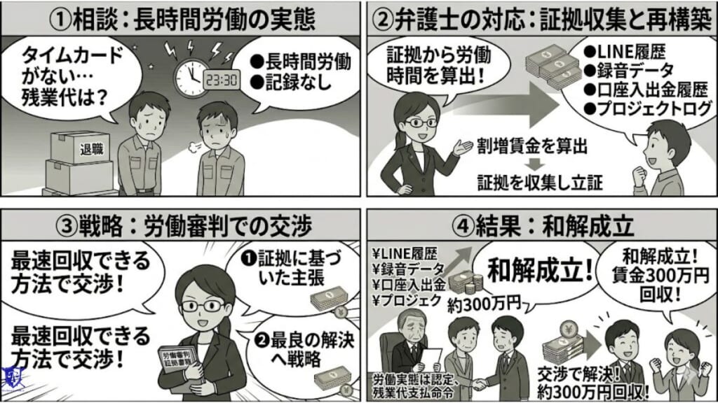 事例③|タイムカードなしでも残業代を回収したケース(電気工事業)