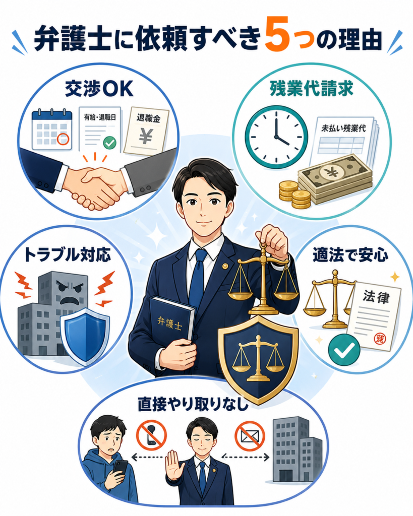 退職代行業者ではなく弁護士に退職代行を依頼すべき5つの理由