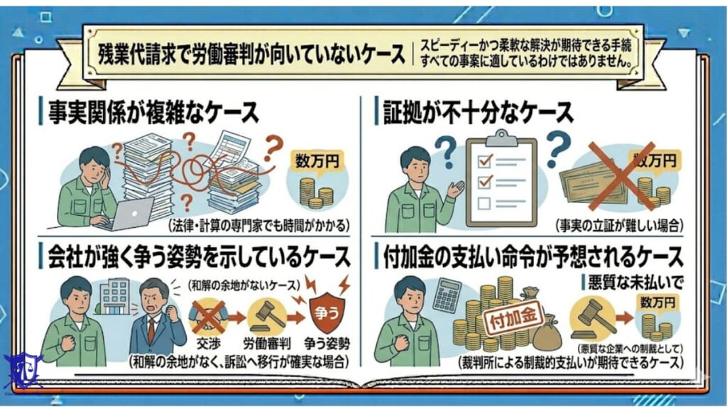 残業代請求で労働審判が向いていないケース