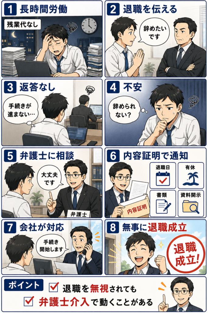退職を無視し続けられたが、弁護士介入で退職できたケース