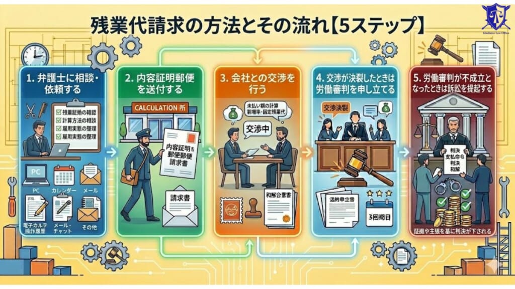 残業代請求の方法とその流れ【5ステップ】