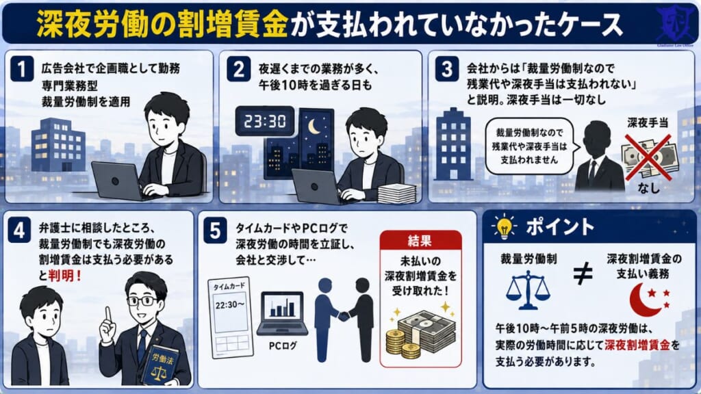 深夜労働の割増賃金が支払われていなかったケース