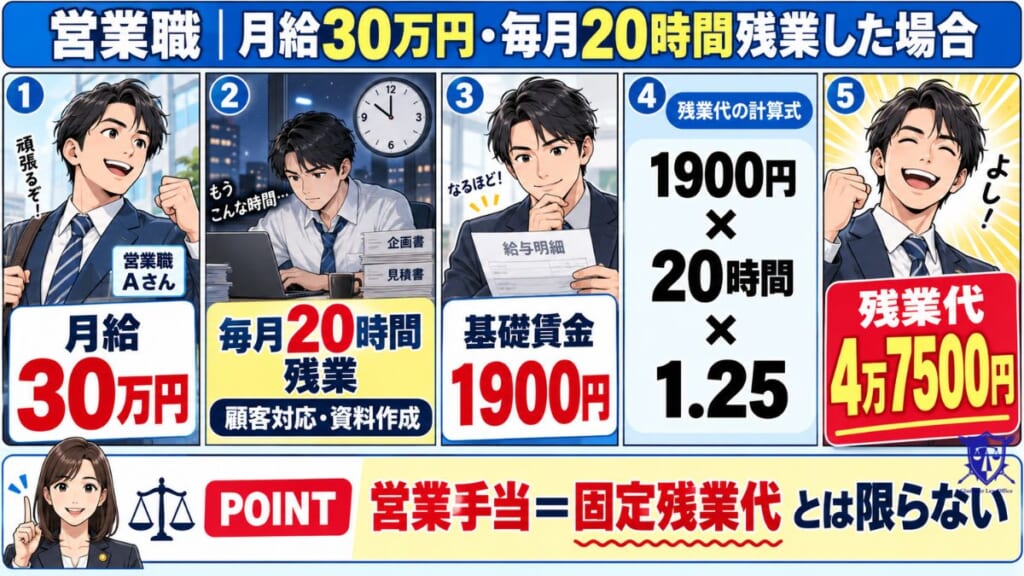 営業職｜月給30万円・毎月20時間残業した場合