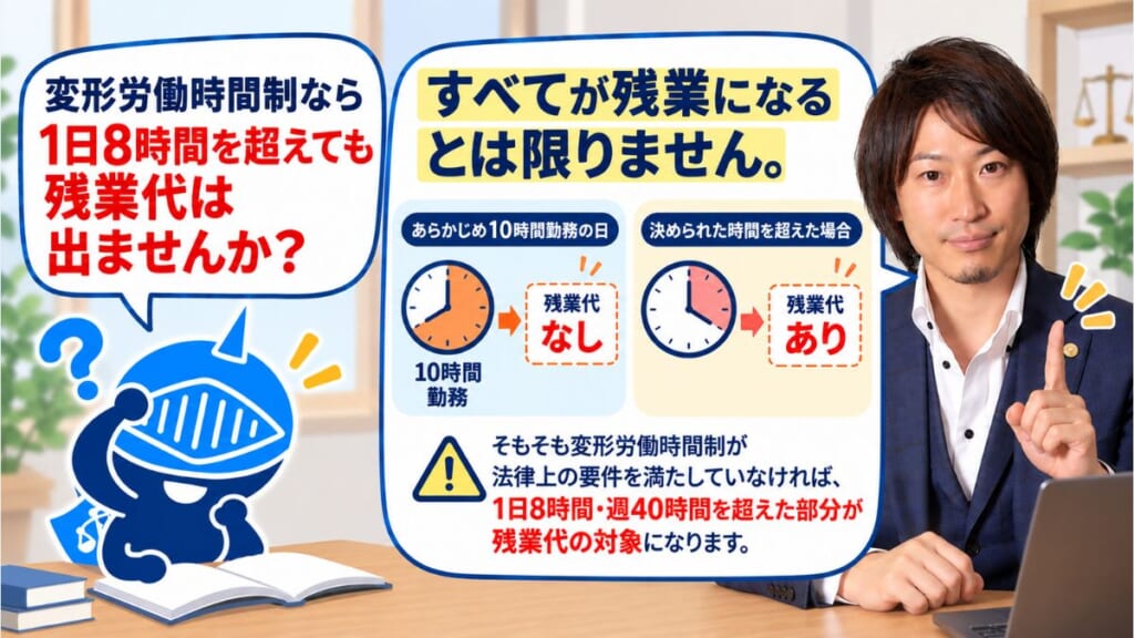 変形労働時間制なら1日8時間を超えても残業代は出ませんか？